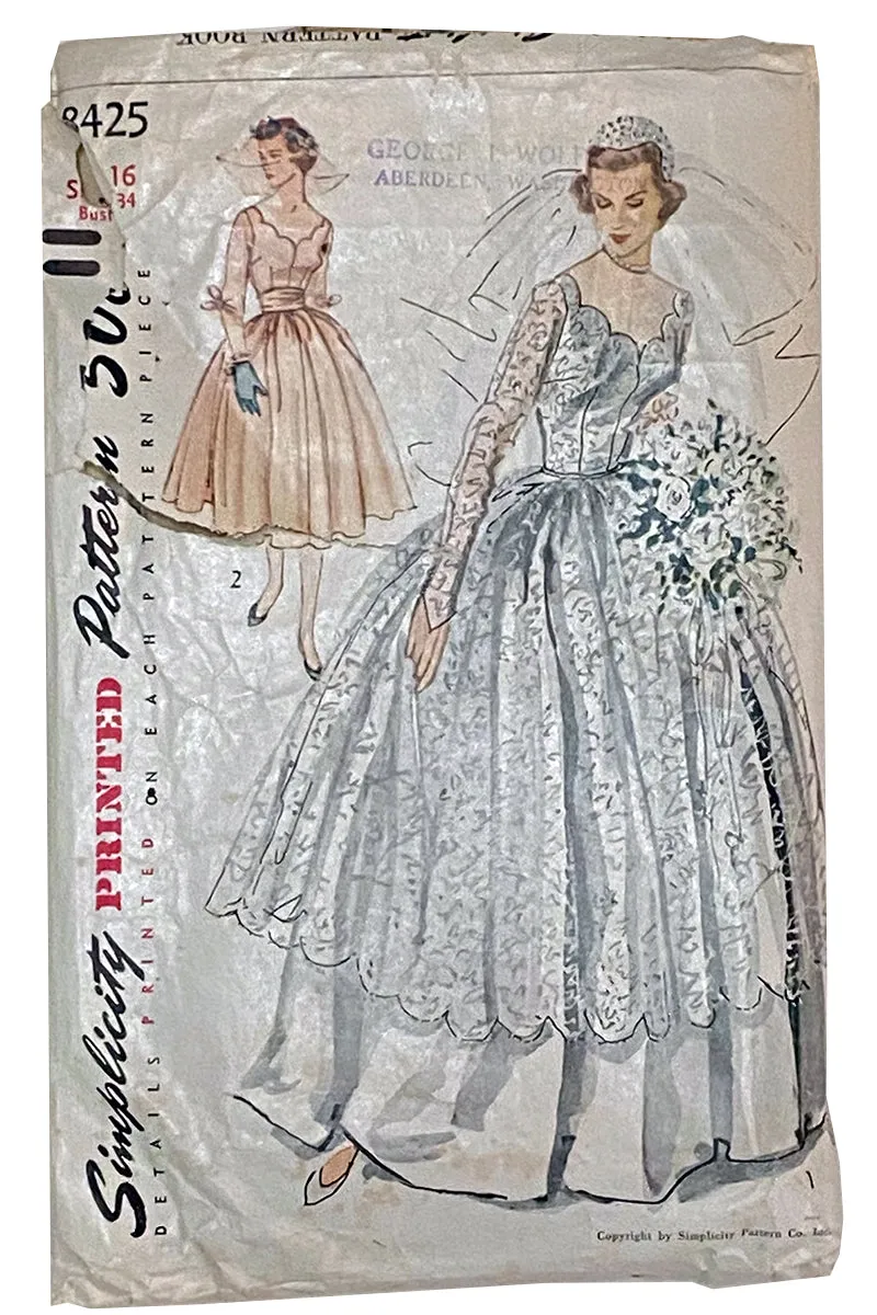 1950s Simplicity 8425 Vintage Wedding Gown & Bridesmaid Dress Pattern