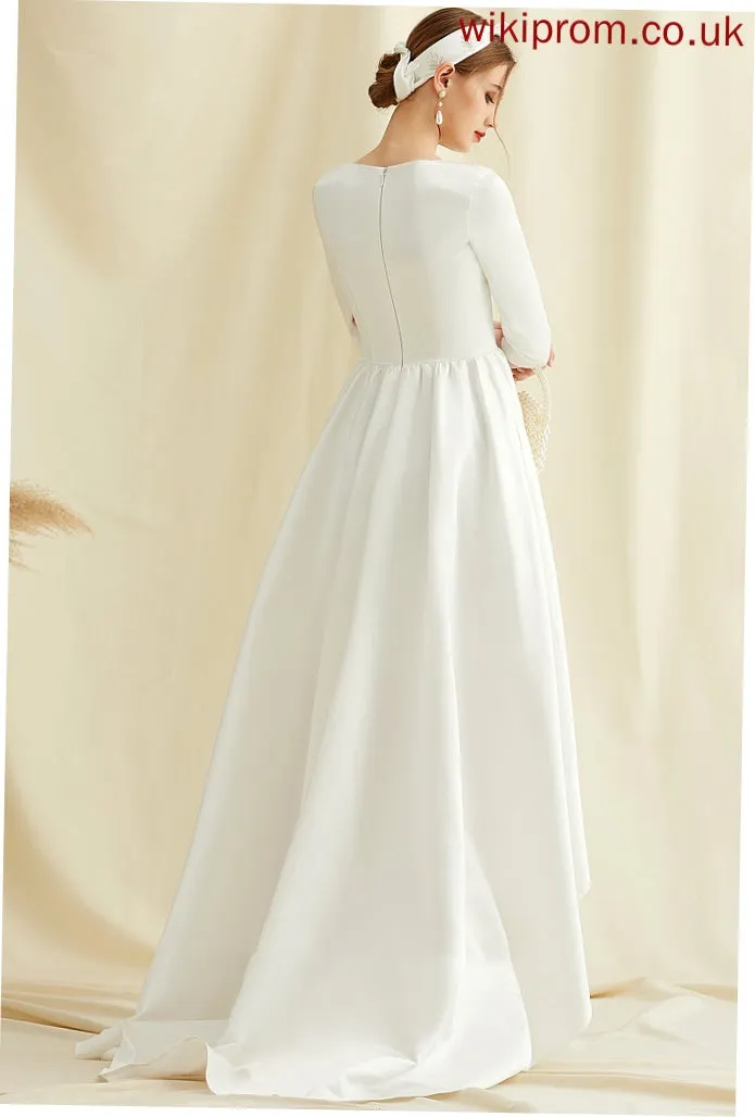 A-Line Neck With Dress Aliyah Wedding Asymmetrical Wedding Dresses Satin Scoop Pockets