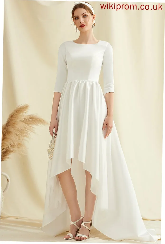 A-Line Neck With Dress Aliyah Wedding Asymmetrical Wedding Dresses Satin Scoop Pockets