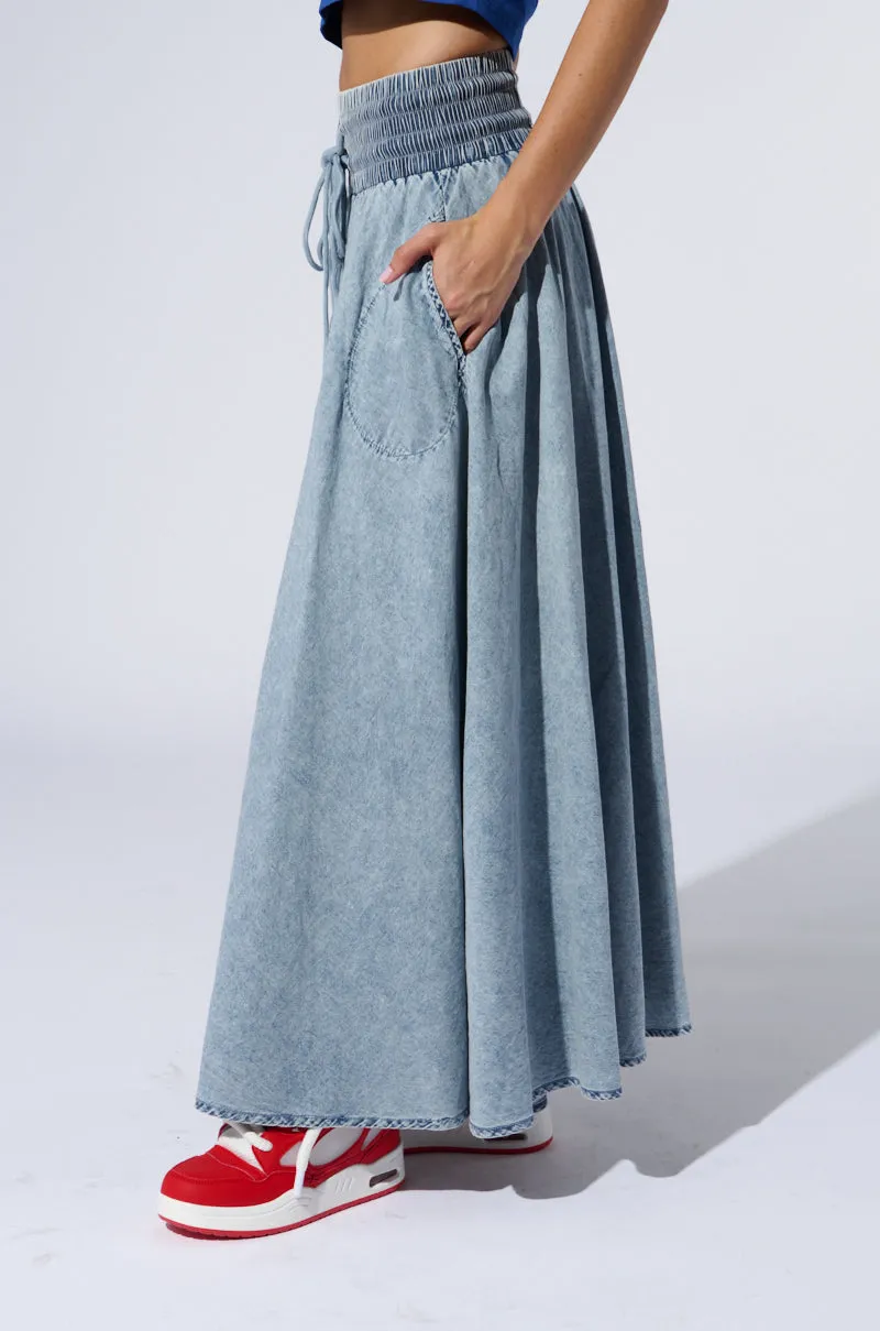 ALEX ACID WASH DENIM MAXI SKIRT