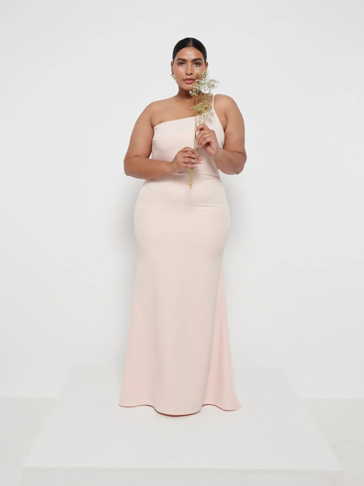 Amelia Crepe Maxi Bridesmaid Dress Curve - Blush