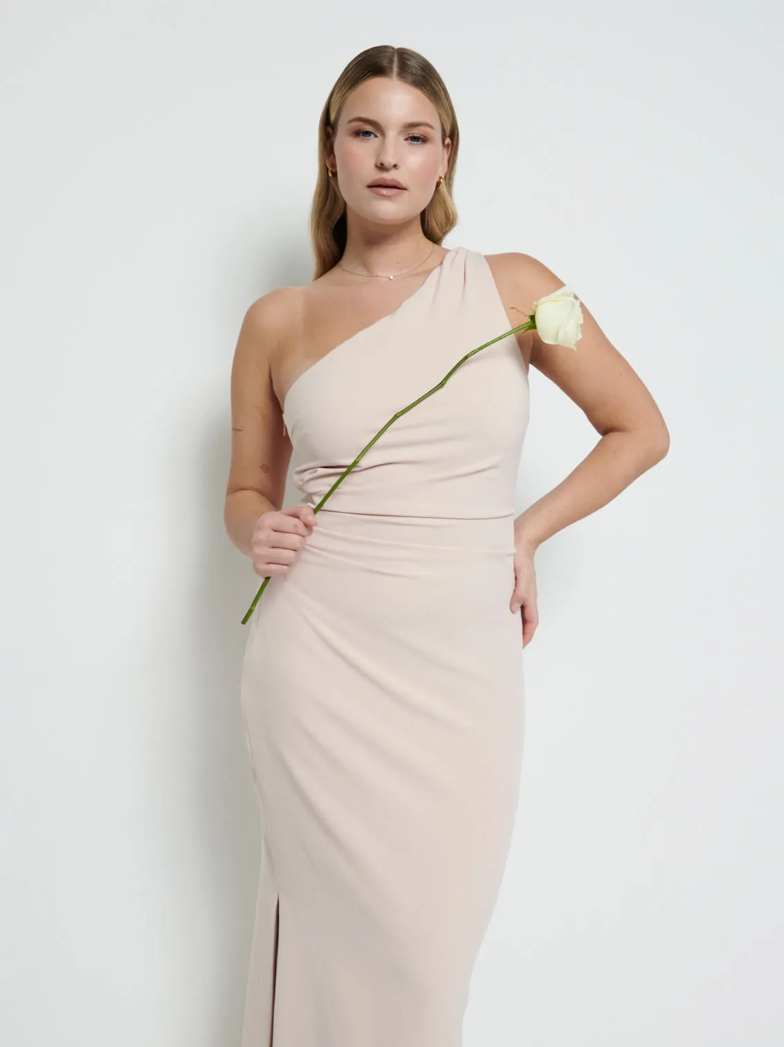 Amelia Crepe Ruched Maxi Bridesmaid Dress - Blush