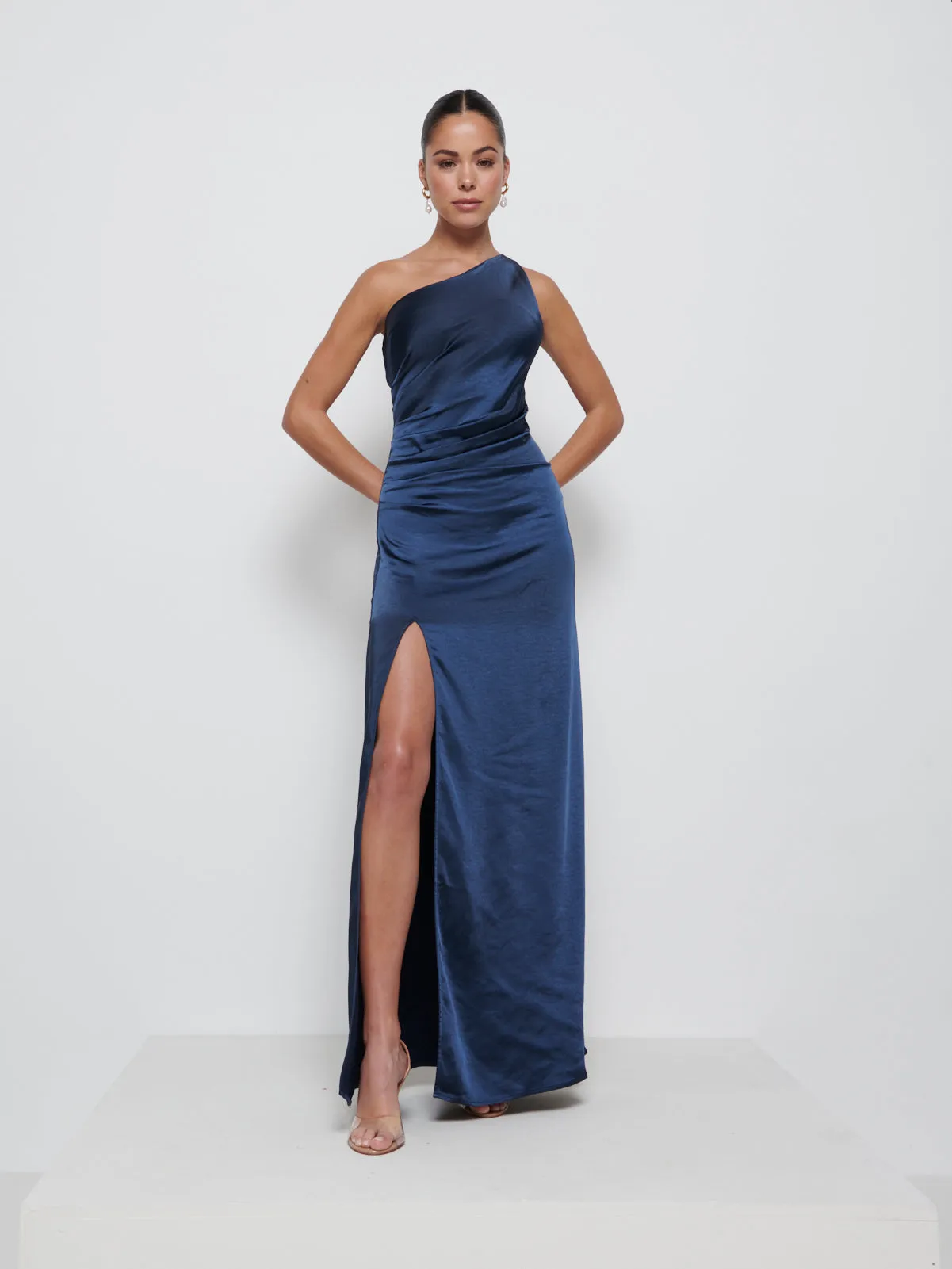 Amelia Ruched Maxi Bridesmaid Dress - Navy