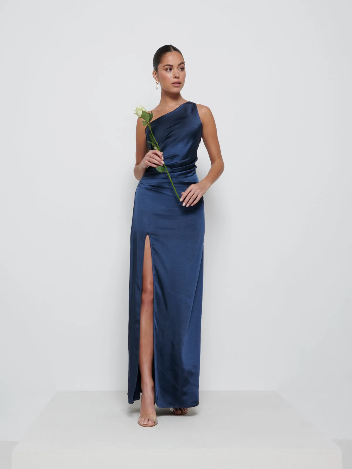 Amelia Ruched Maxi Bridesmaid Dress - Navy