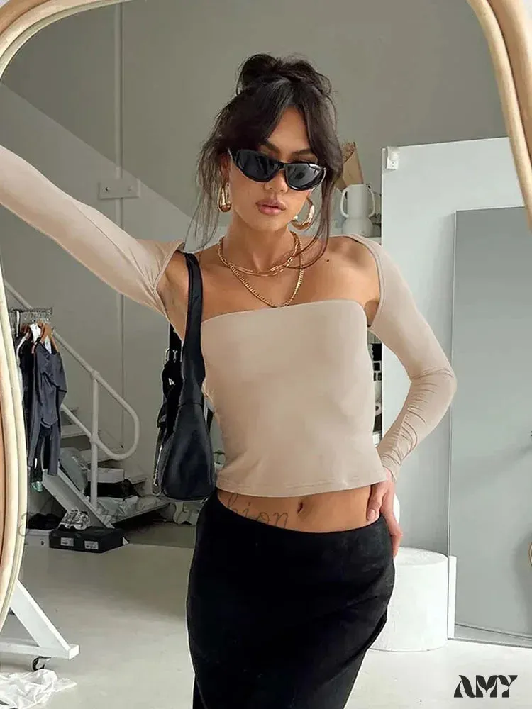 AMY - Sexy Bra Tie Waist Long Sleeve Tight Cover Crop Top