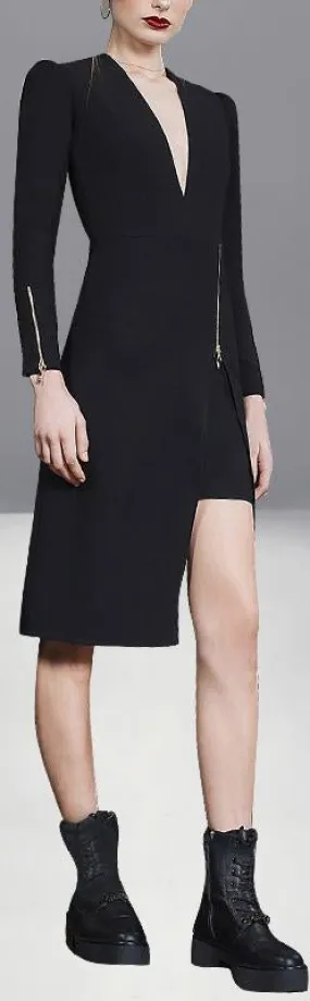 Asymmetrical Black Zip Dress