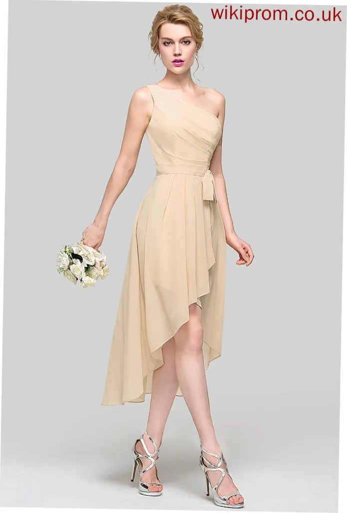 Asymmetrical Ruffle One-Shoulder Embellishment Neckline Bow(s) Fabric Length A-Line Silhouette CascadingRuffles Judith Bridesmaid Dresses