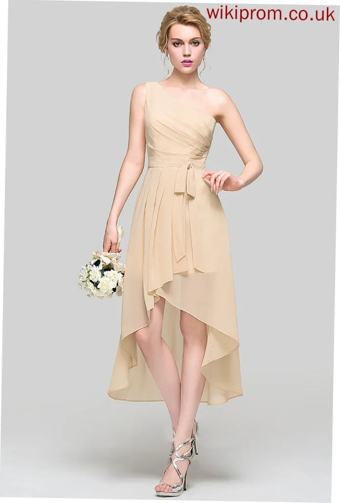 Asymmetrical Ruffle One-Shoulder Embellishment Neckline Bow(s) Fabric Length A-Line Silhouette CascadingRuffles Judith Bridesmaid Dresses