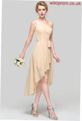 Asymmetrical Ruffle One-Shoulder Embellishment Neckline Bow(s) Fabric Length A-Line Silhouette CascadingRuffles Judith Bridesmaid Dresses