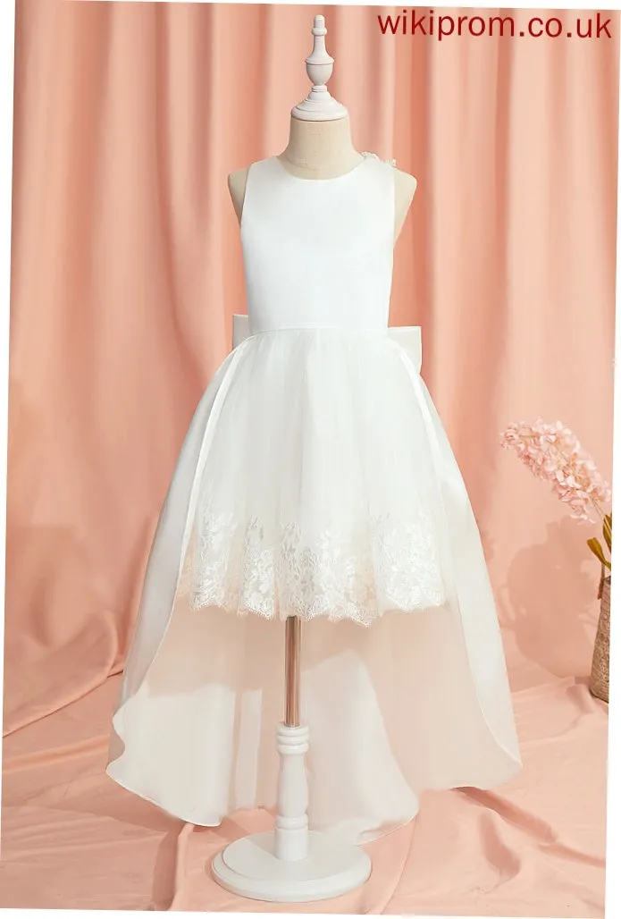 Asymmetrical Scoop Neck With Flower Girl Dresses Flower Lace/Bow(s) Satin/Tulle Sleeveless Ball-Gown/Princess Marissa Girl Dress -