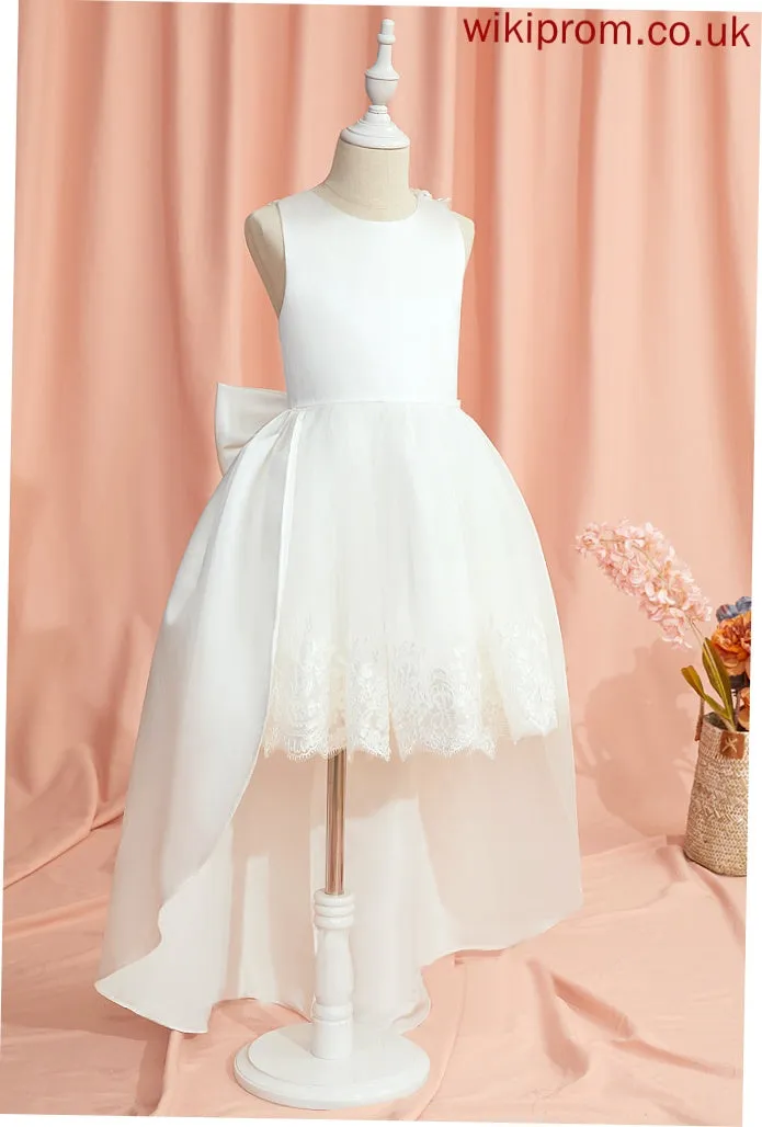 Asymmetrical Scoop Neck With Flower Girl Dresses Flower Lace/Bow(s) Satin/Tulle Sleeveless Ball-Gown/Princess Marissa Girl Dress -