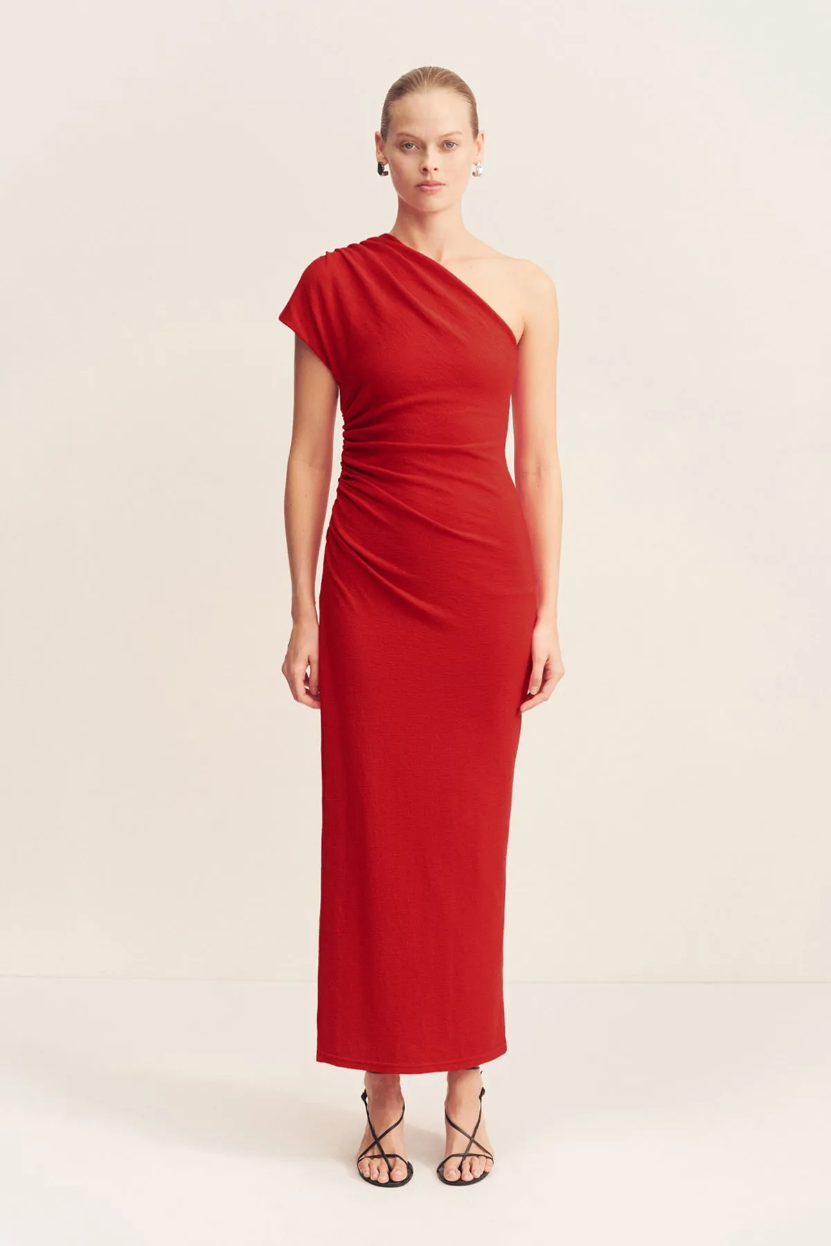 BEAU ASYMMETRICAL MIDI DRESS - CHILLI