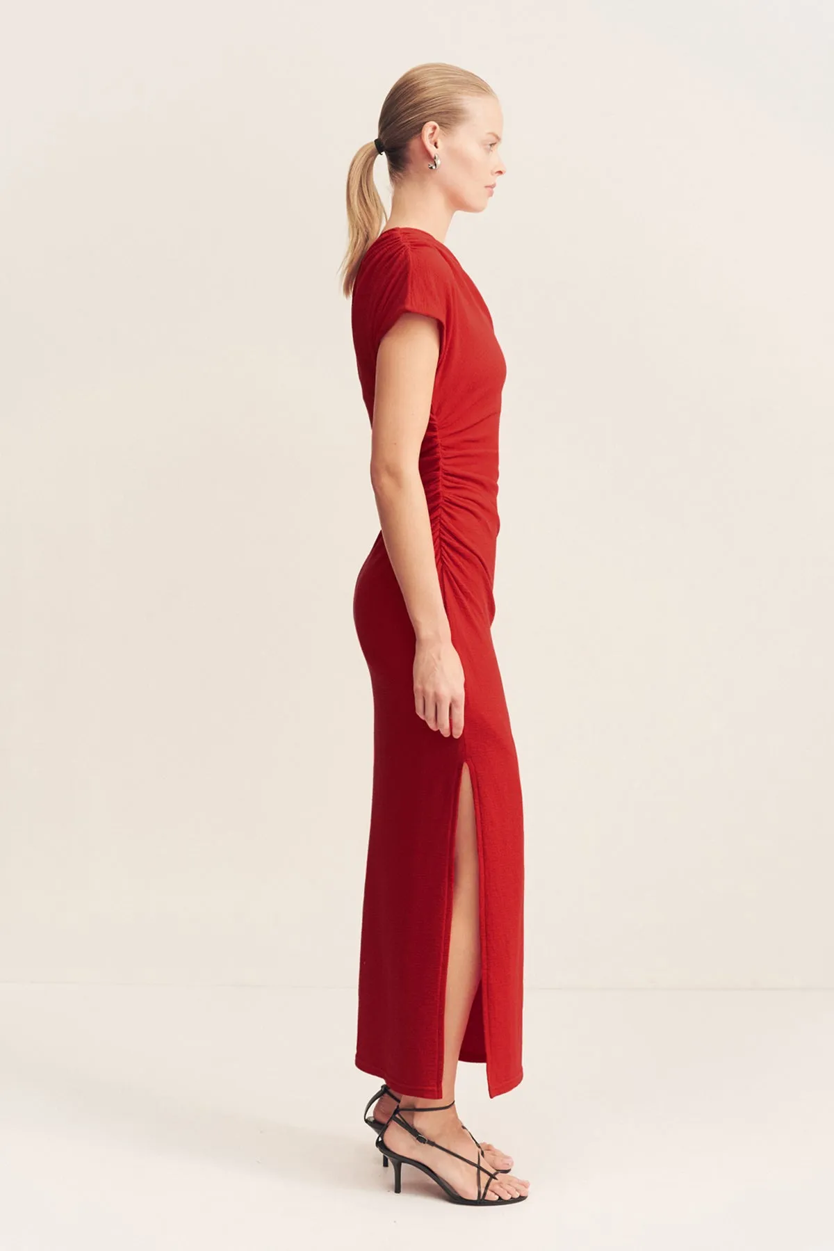 BEAU ASYMMETRICAL MIDI DRESS - CHILLI