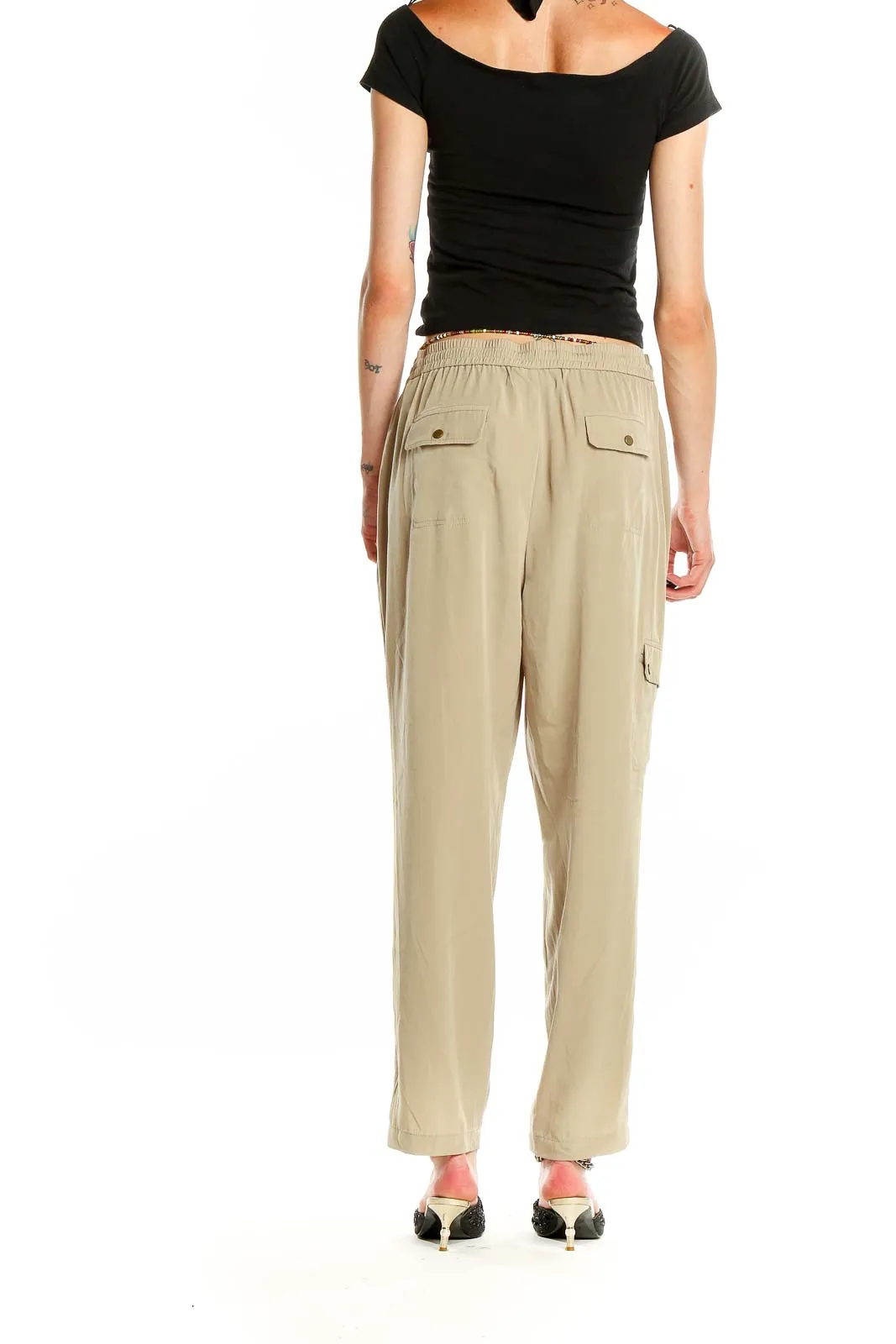 Beige Relaxed Fit Drawstring Pants