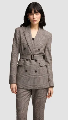 Belted Double-Breasted Blazer in Wool | Plaid Houndstooth