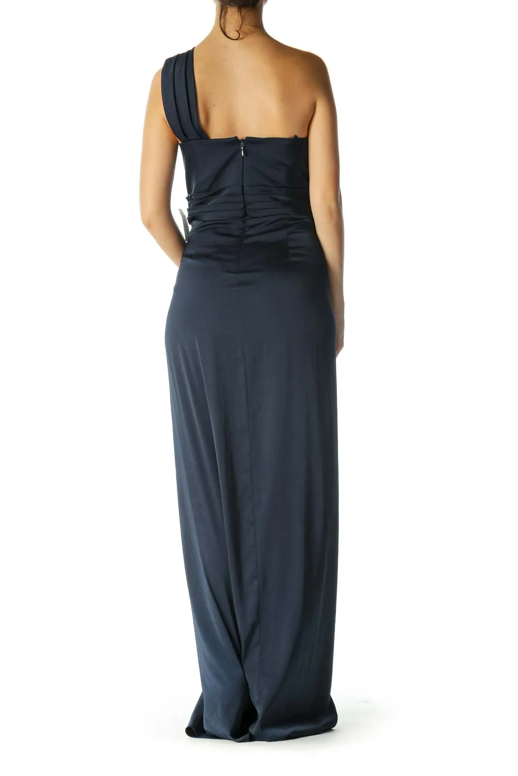 Blue One Shoulder Slitted Evening Dress