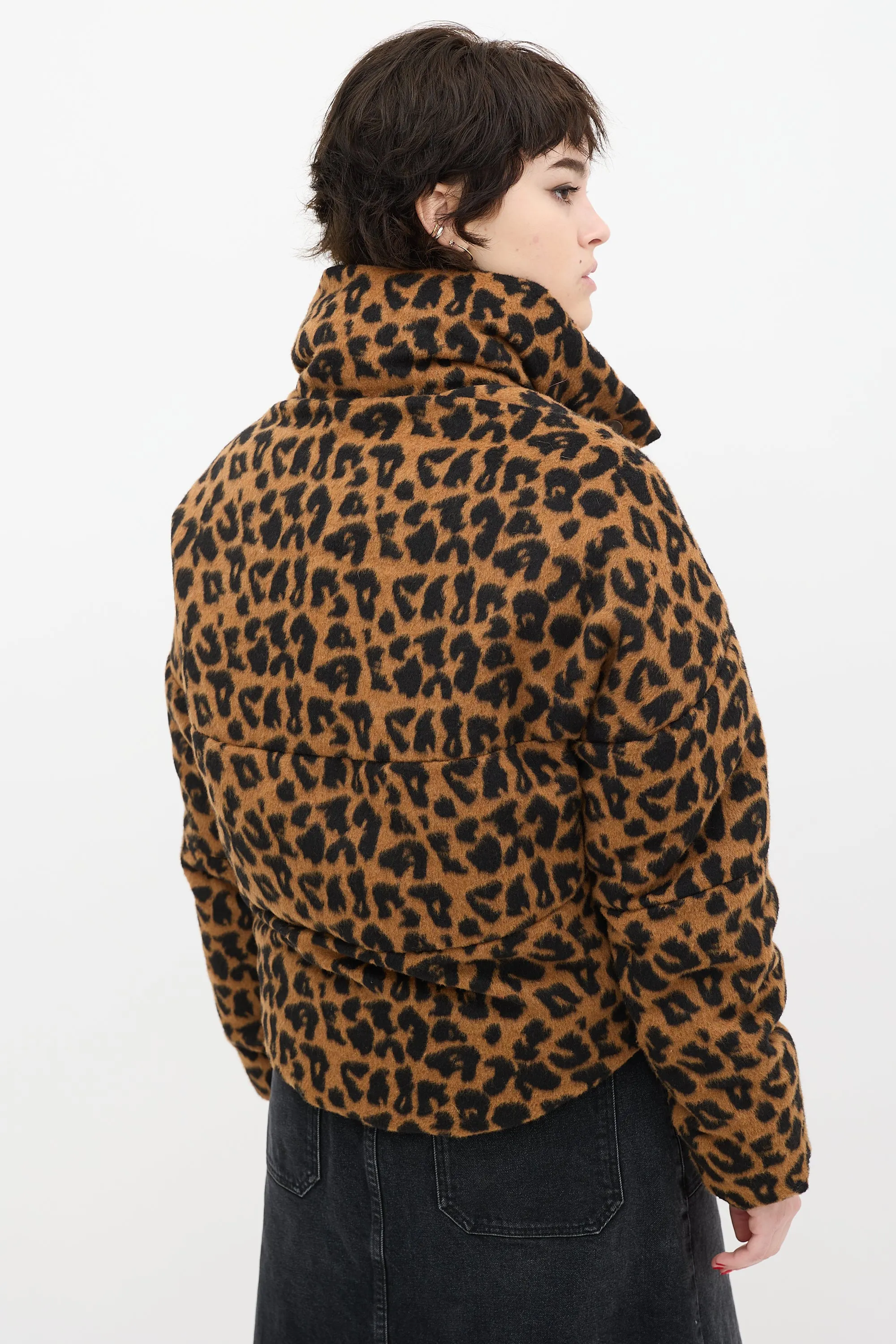 Brown & Black Printed Faux Fur Puffer