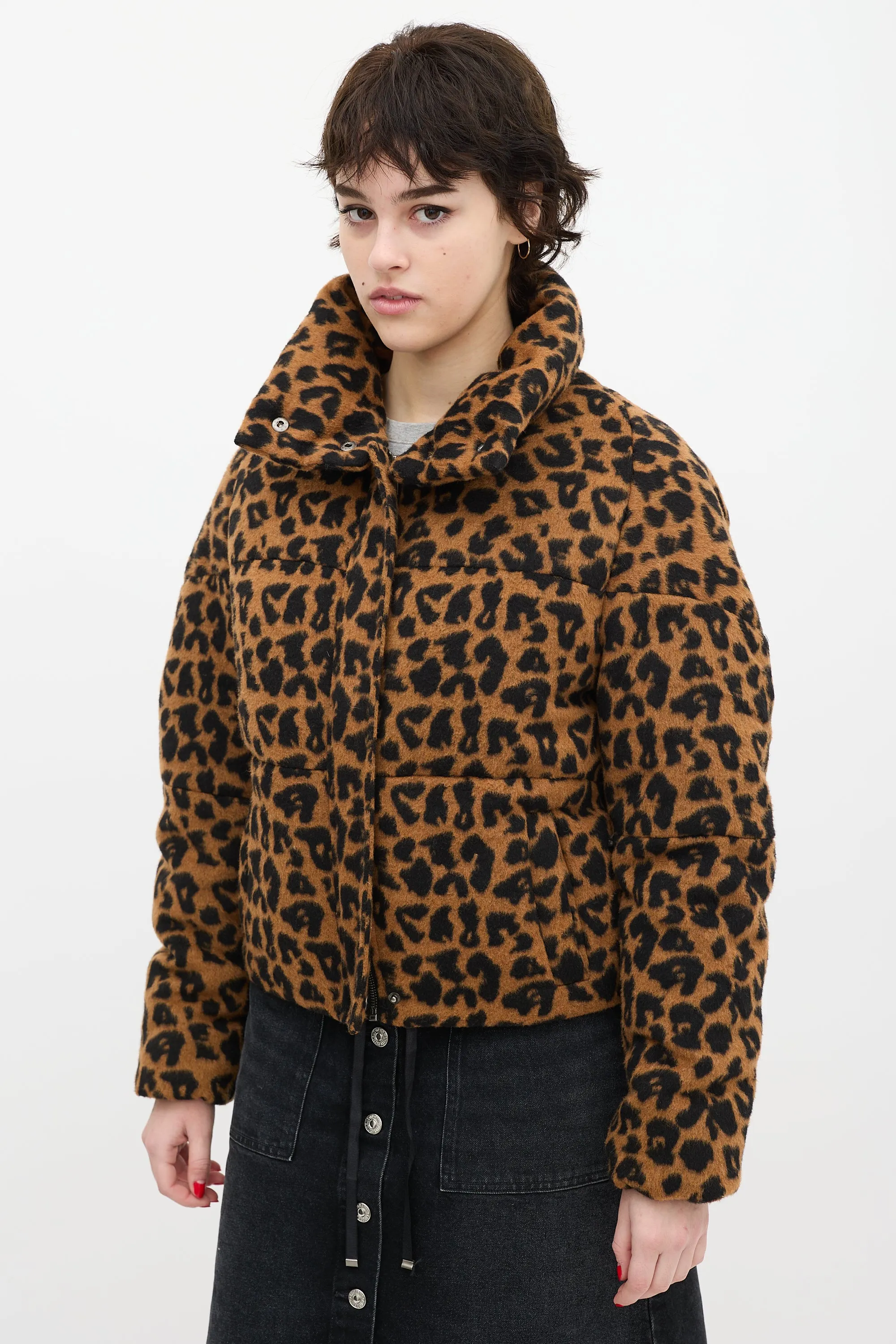 Brown & Black Printed Faux Fur Puffer