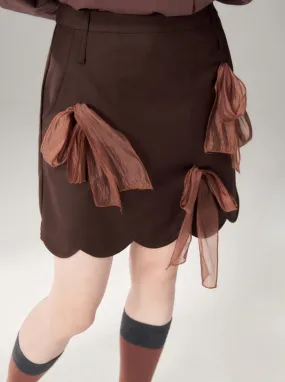 Brown Scalloped Skirt with Sheer Bow Detail