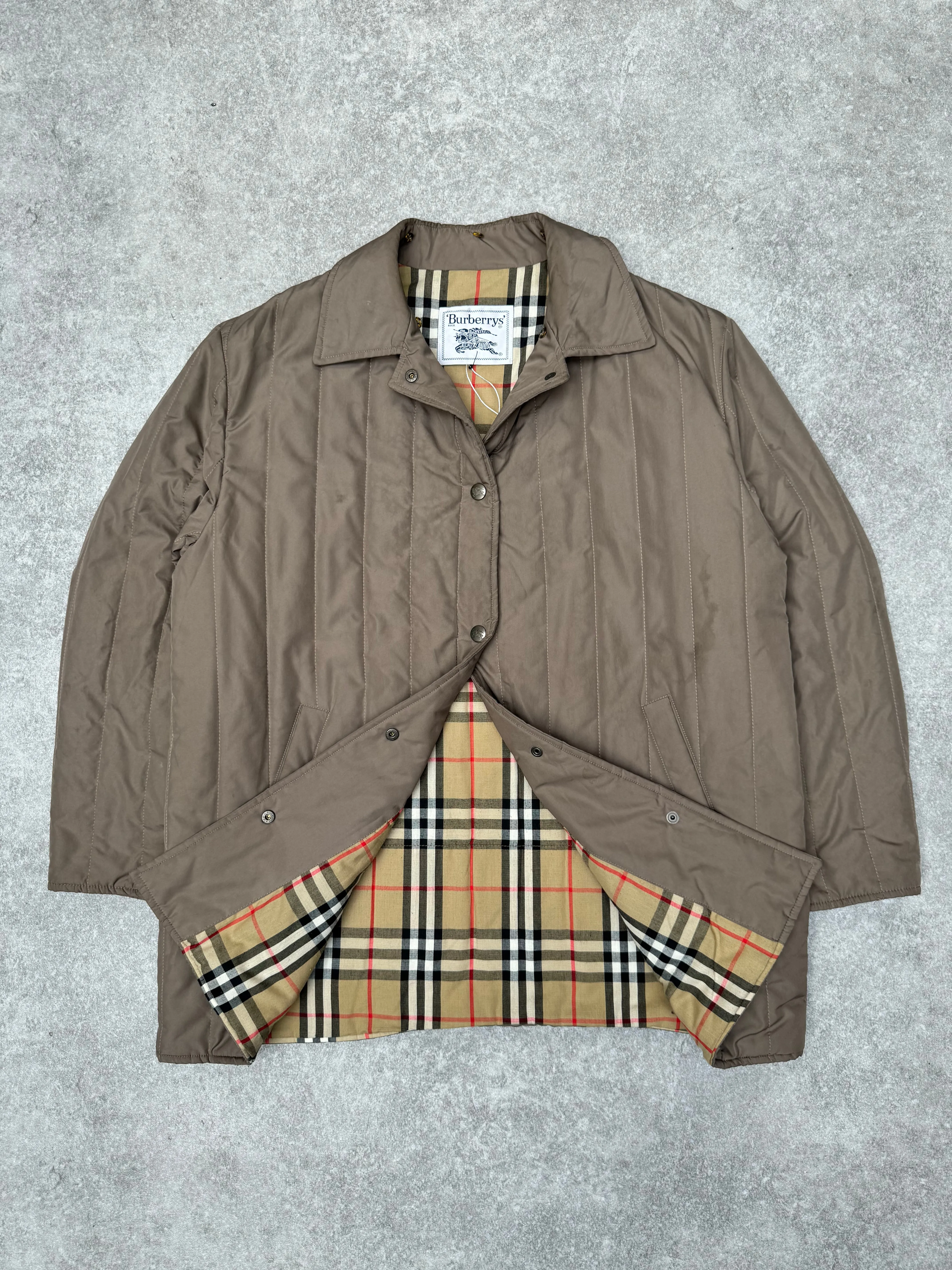 Burberry Beige Nova Check Lined Quilted Coat