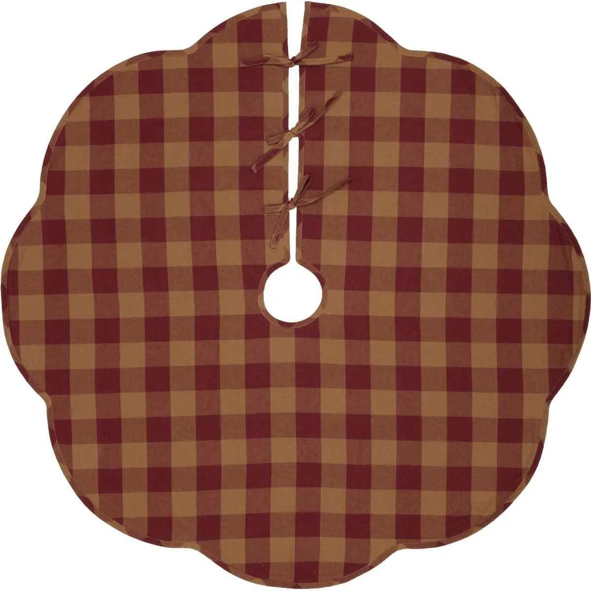 Burgundy Check Scalloped Christmas Tree Skirt 48 VHC Brands