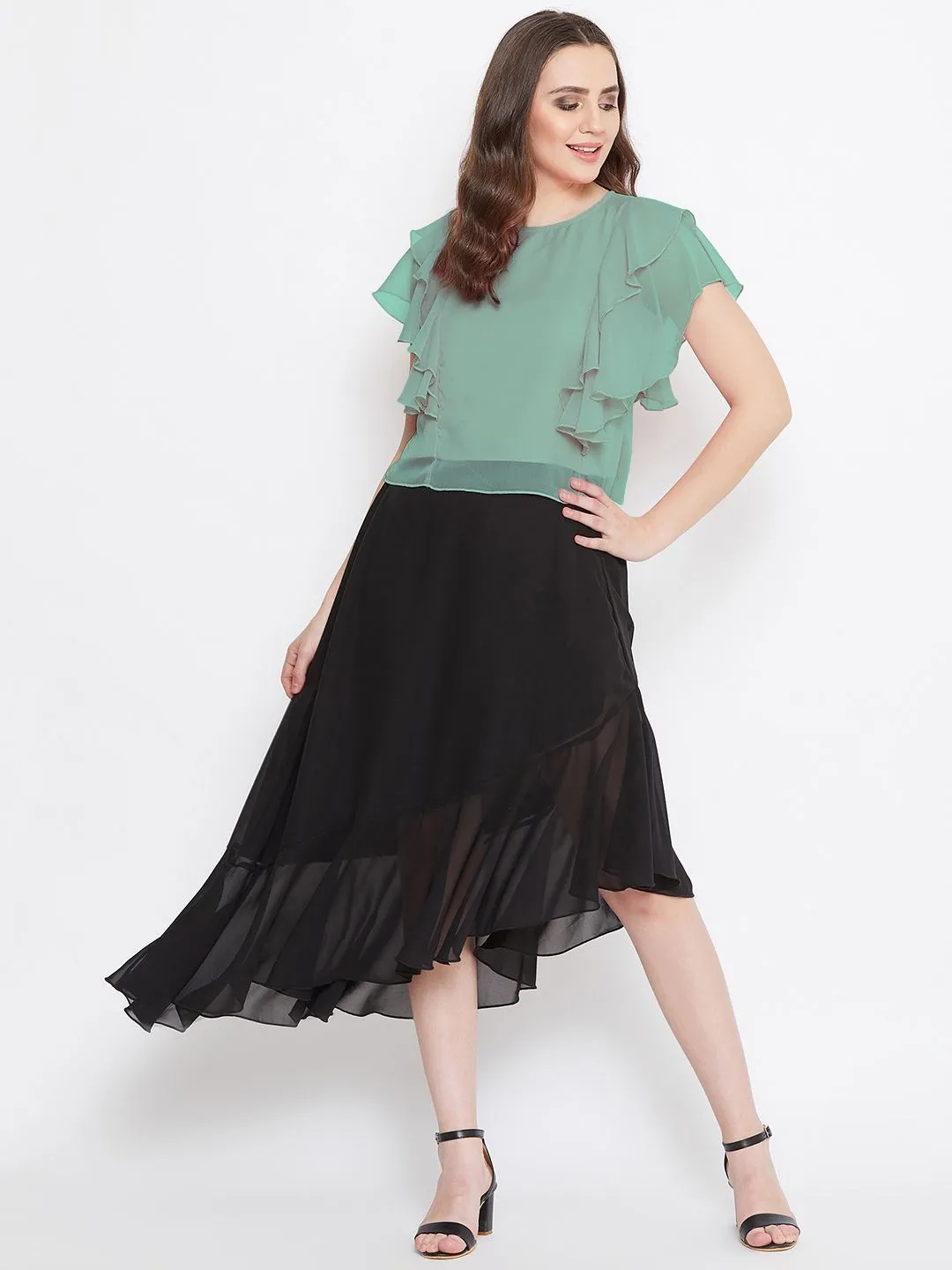 Casual Layered Solid Women Green Top