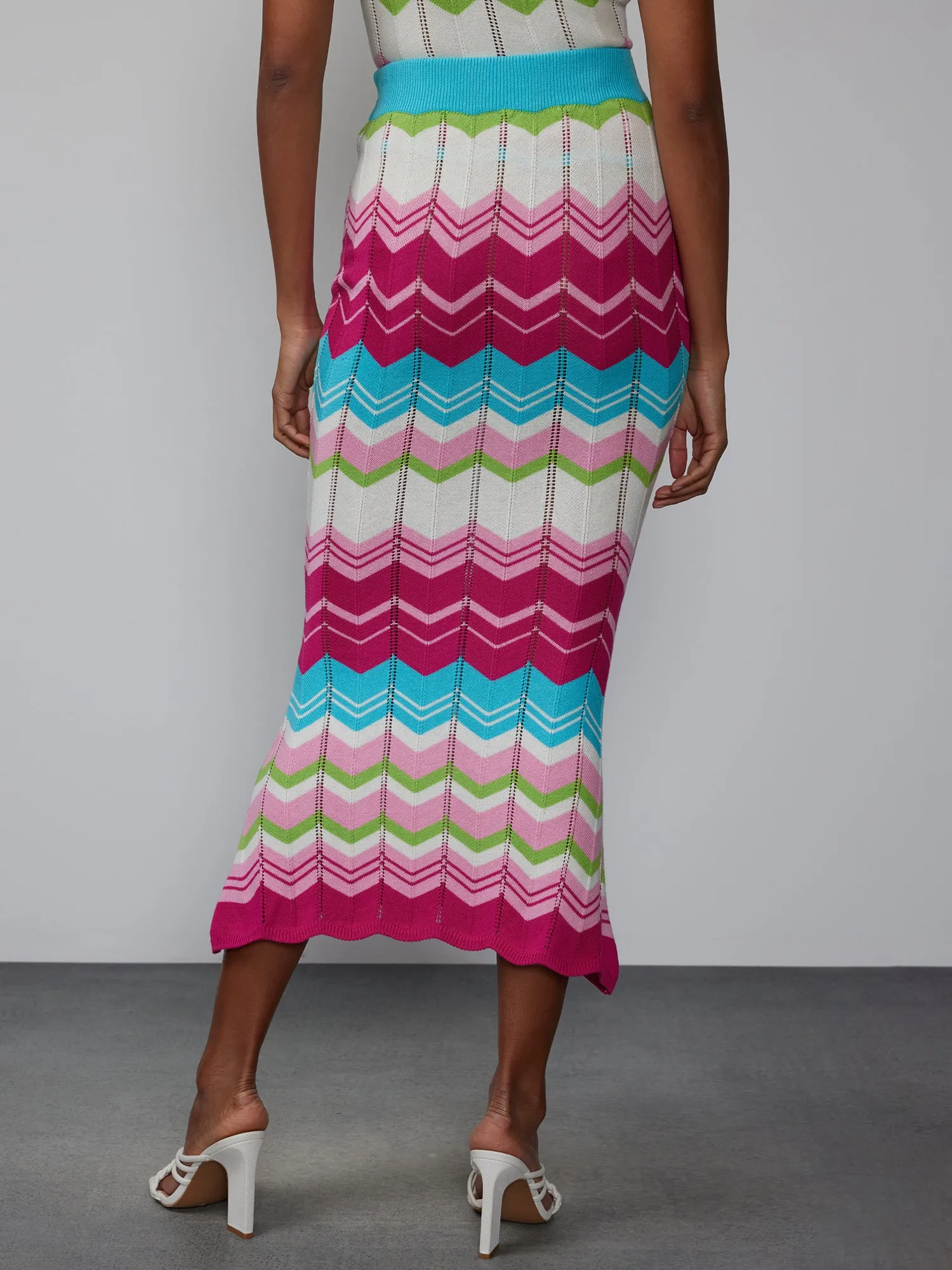 Chevron Flared Midi Skirt