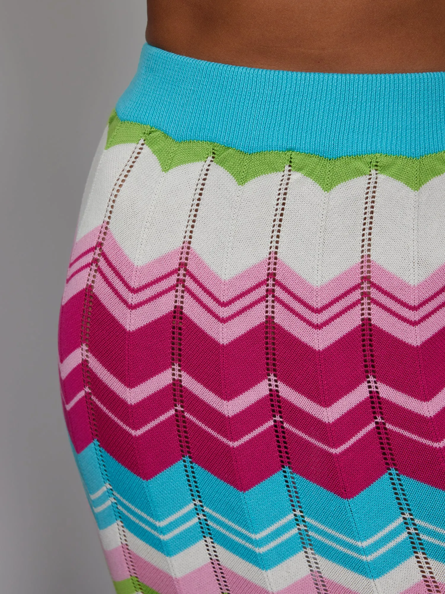 Chevron Flared Midi Skirt