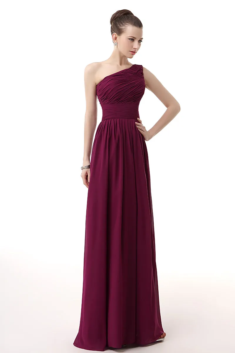 Chiffon One Shoulder Burgundy Prom Dresses