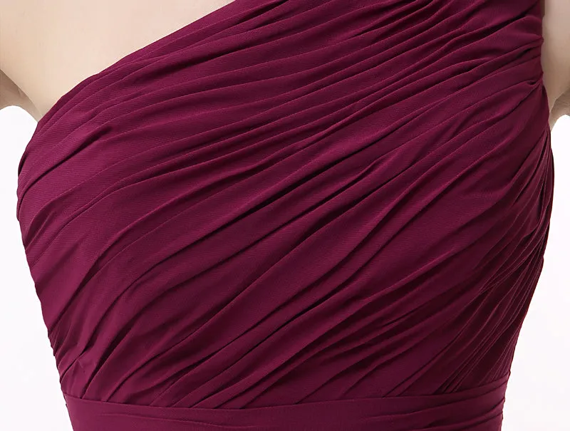 Chiffon One Shoulder Burgundy Prom Dresses