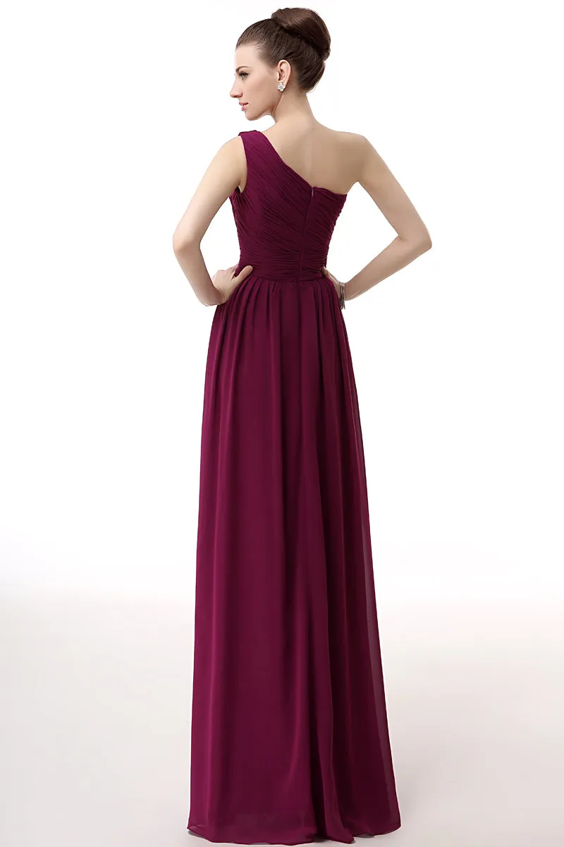 Chiffon One Shoulder Burgundy Prom Dresses