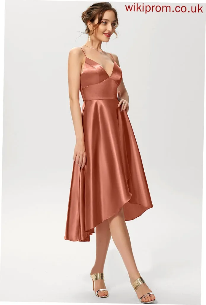 Cocktail Dresses Rayon V-neck Cocktail A-Line Dress Asymmetrical Tricia