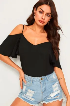 Cold Shoulder Layered Top Black