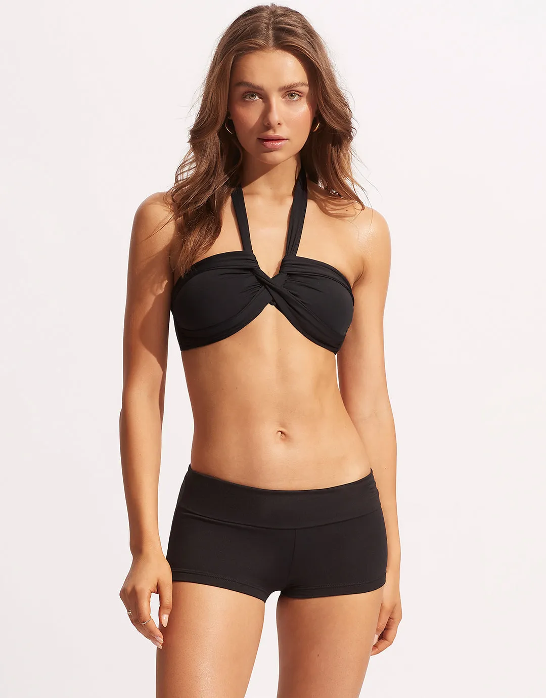 Collective Roll Top Boyleg Bikini Pant - Black