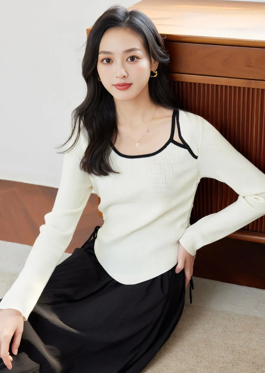 CONTRAST EDGING LAYERED KNIT