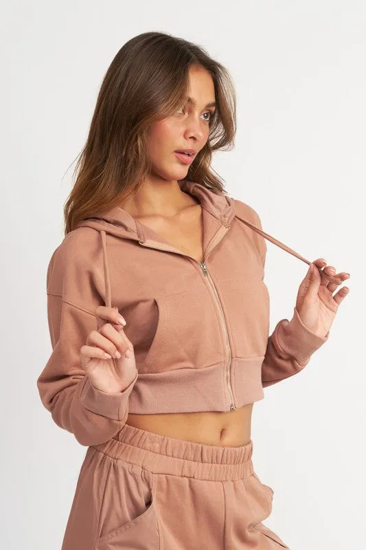 CONTRASTED ZIP UP HOODIE