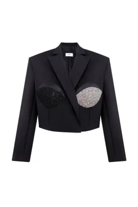 CROPPED SPIRAL BLACK AND SILVER BLAZER