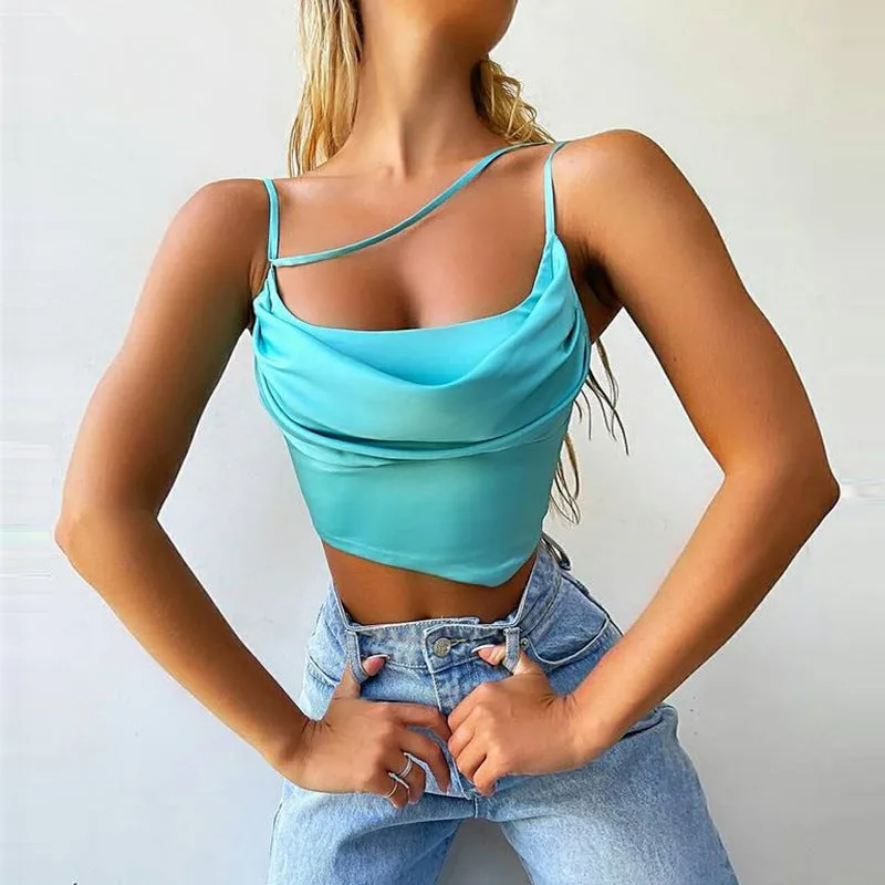 Cross Cami Off-Shoulder Ruched Asymmetrical Crop Top