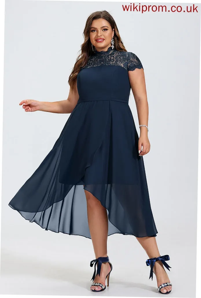 Dress A-Line Cocktail Jessie Cocktail Dresses Neck Asymmetrical Chiffon High