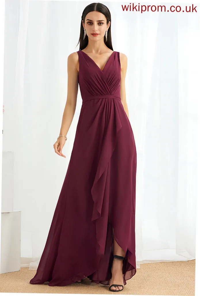 Embellishment A-Line V-neck Neckline Asymmetrical SplitFront Fabric Silhouette Length Saniyah Bridesmaid Dresses