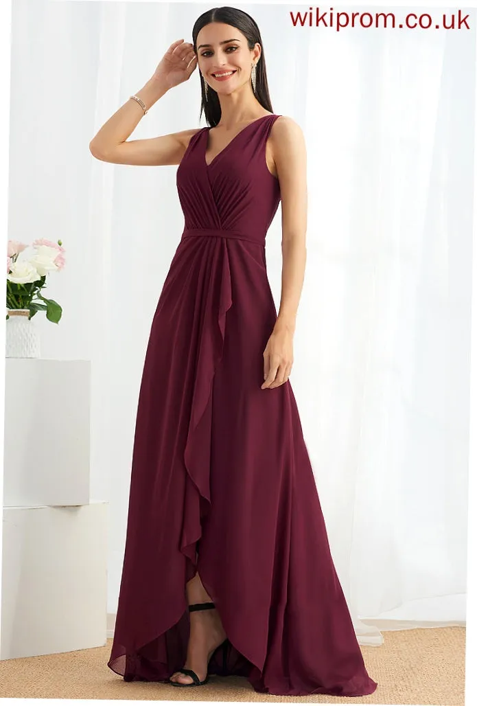 Embellishment A-Line V-neck Neckline Asymmetrical SplitFront Fabric Silhouette Length Saniyah Bridesmaid Dresses