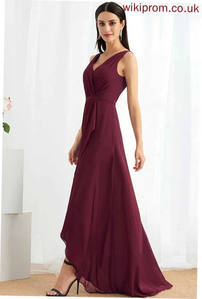 Embellishment A-Line V-neck Neckline Asymmetrical SplitFront Fabric Silhouette Length Saniyah Bridesmaid Dresses