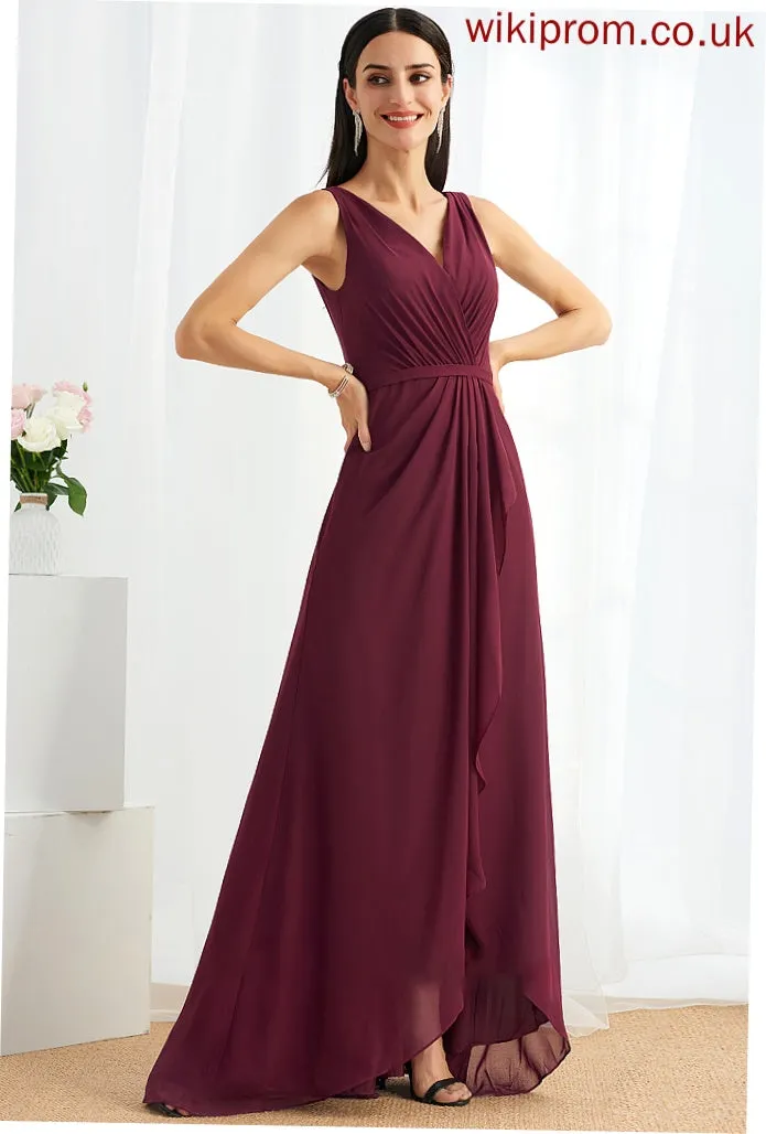 Embellishment A-Line V-neck Neckline Asymmetrical SplitFront Fabric Silhouette Length Saniyah Bridesmaid Dresses