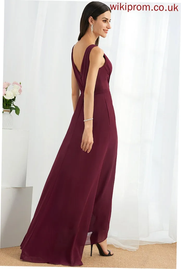 Embellishment A-Line V-neck Neckline Asymmetrical SplitFront Fabric Silhouette Length Saniyah Bridesmaid Dresses