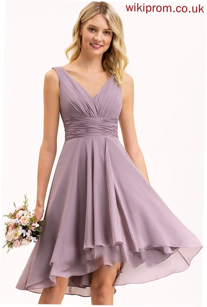 Fabric Length Silhouette Embellishment Asymmetrical A-Line Neckline V-neck Ruffle Amiya Spaghetti Staps A-Line/Princess Bridesmaid Dresses