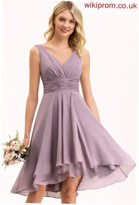 Fabric Length Silhouette Embellishment Asymmetrical A-Line Neckline V-neck Ruffle Amiya Spaghetti Staps A-Line/Princess Bridesmaid Dresses