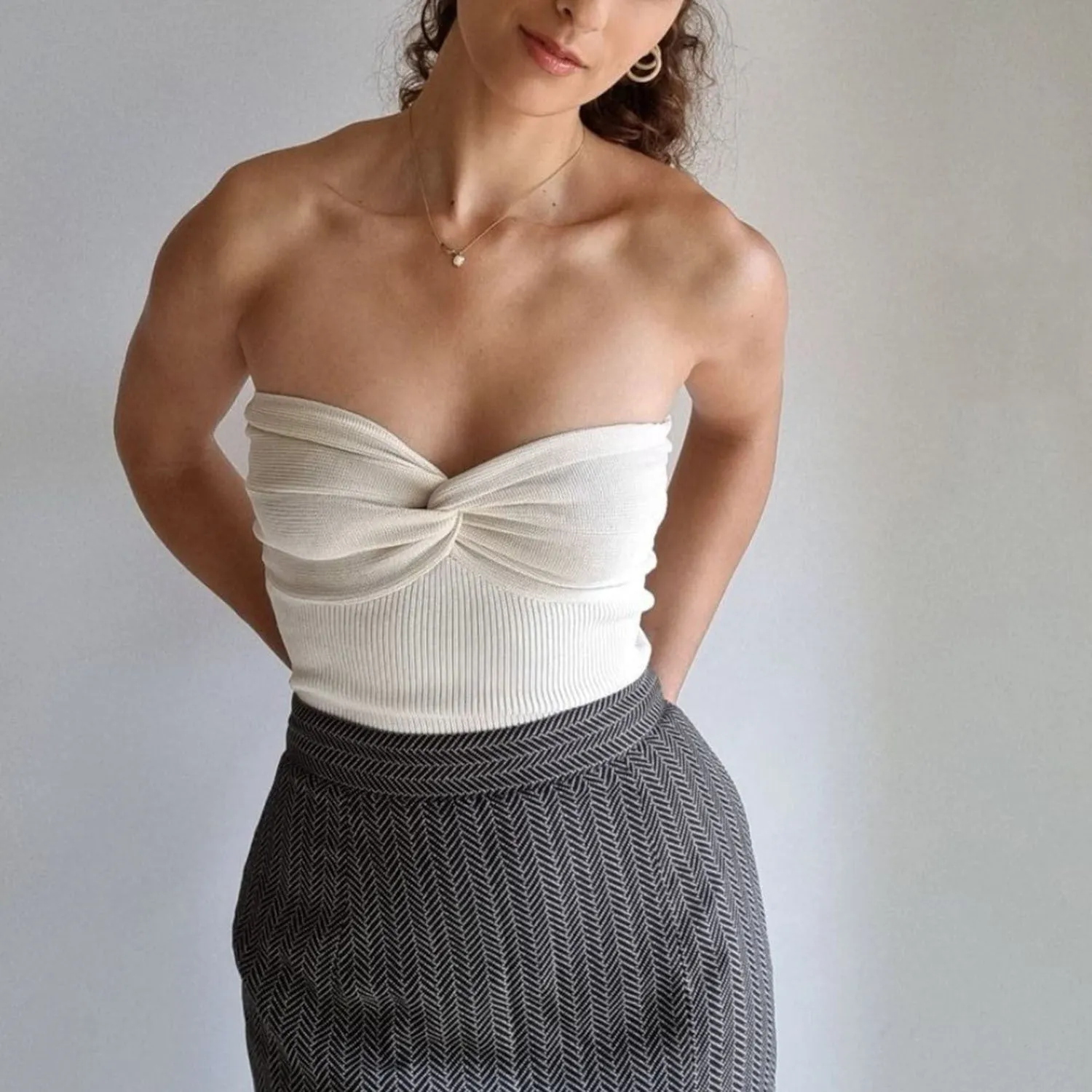 FashionSierra - Basic Backless Off Shoulder Crop Top Knit Tube Tops Strapless Corset Tops