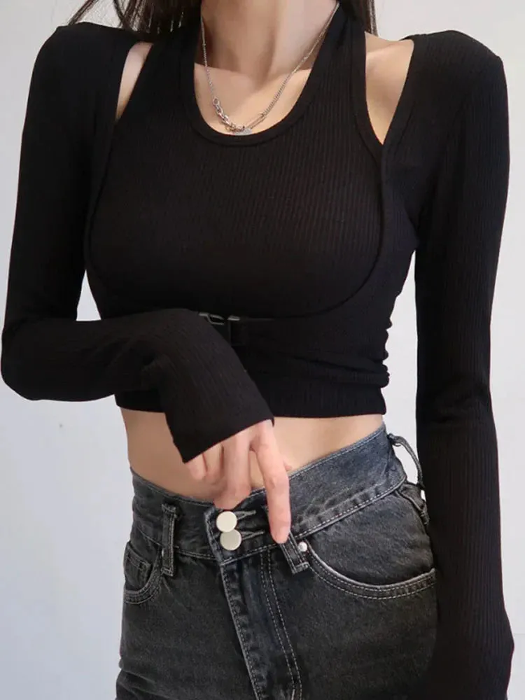 Fit Long Sleeve Solid Simple Chic Crop Top