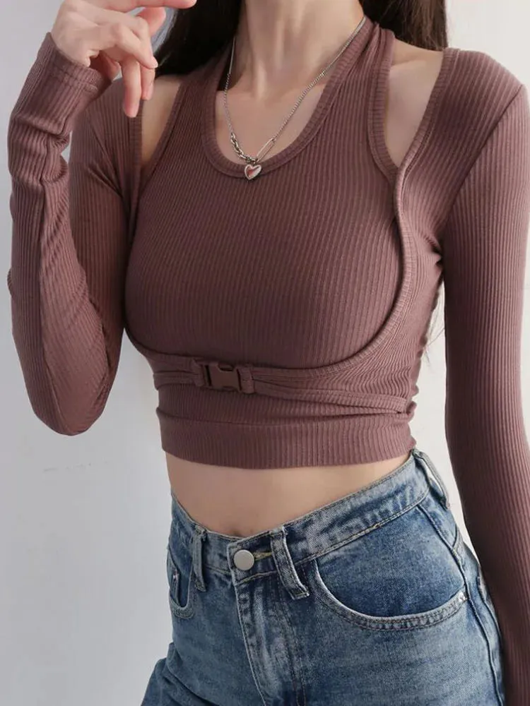 Fit Long Sleeve Solid Simple Chic Crop Top