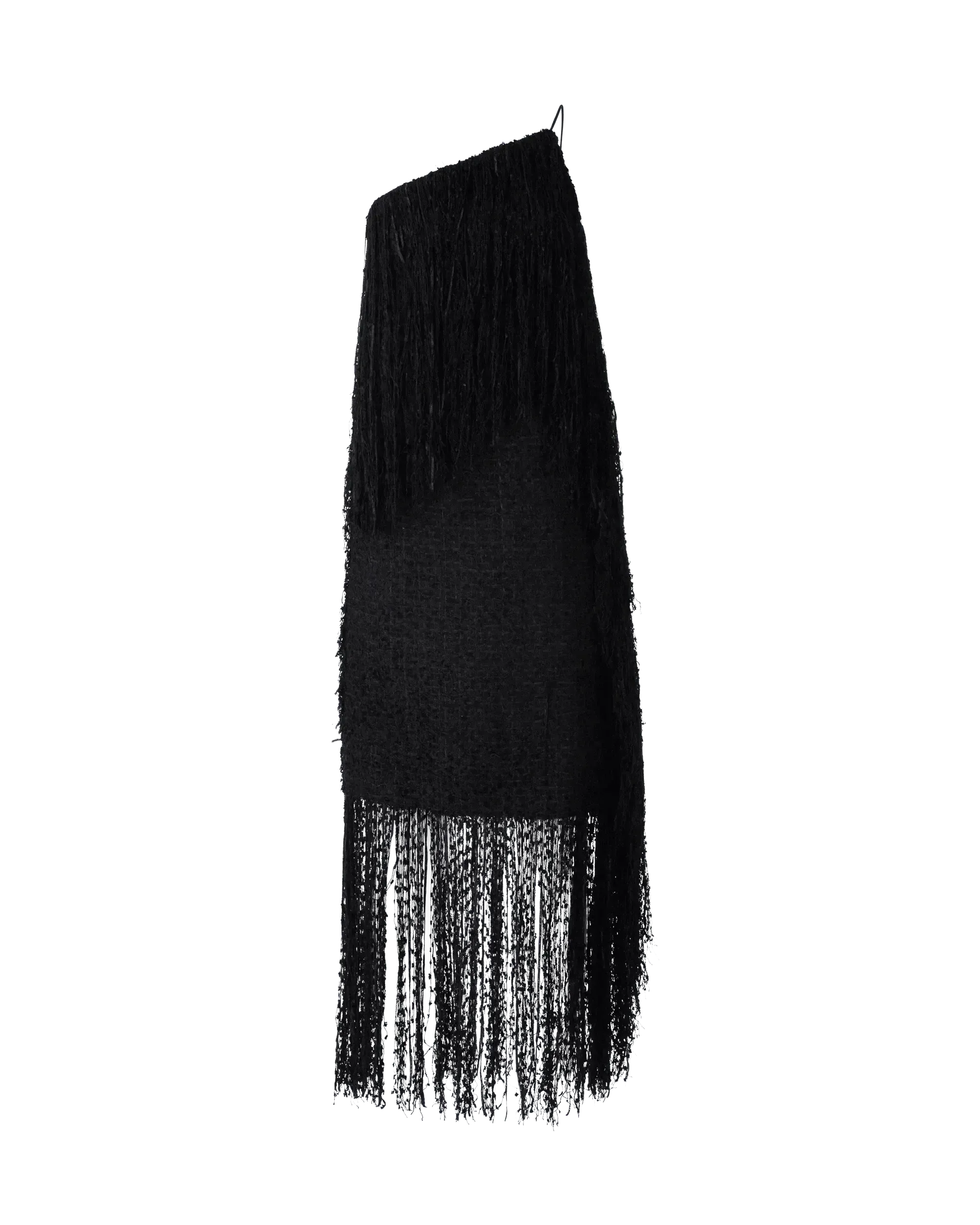 Fringe-Detailed One Shoulder Dress